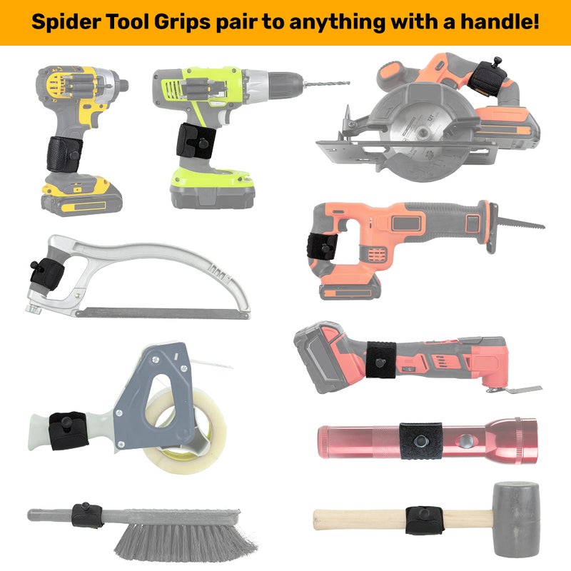 Spider Tool Holster - Dual Tool Kit - Adhesive BitGrippers + Self Locking, Quick Draw Belt Holster Clip for Carrying a Power Drill, Driver, Multitool, Pneumatic, Flashlight, Hammer, Saw and More! - Image 3